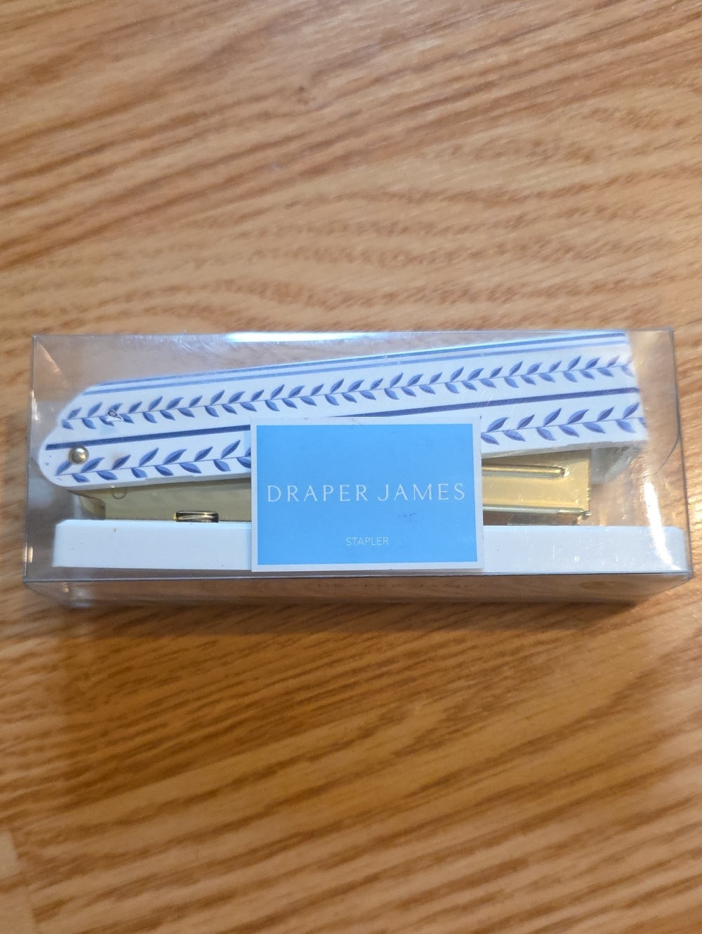 Draper James White Stapler with Blue Leaf Print